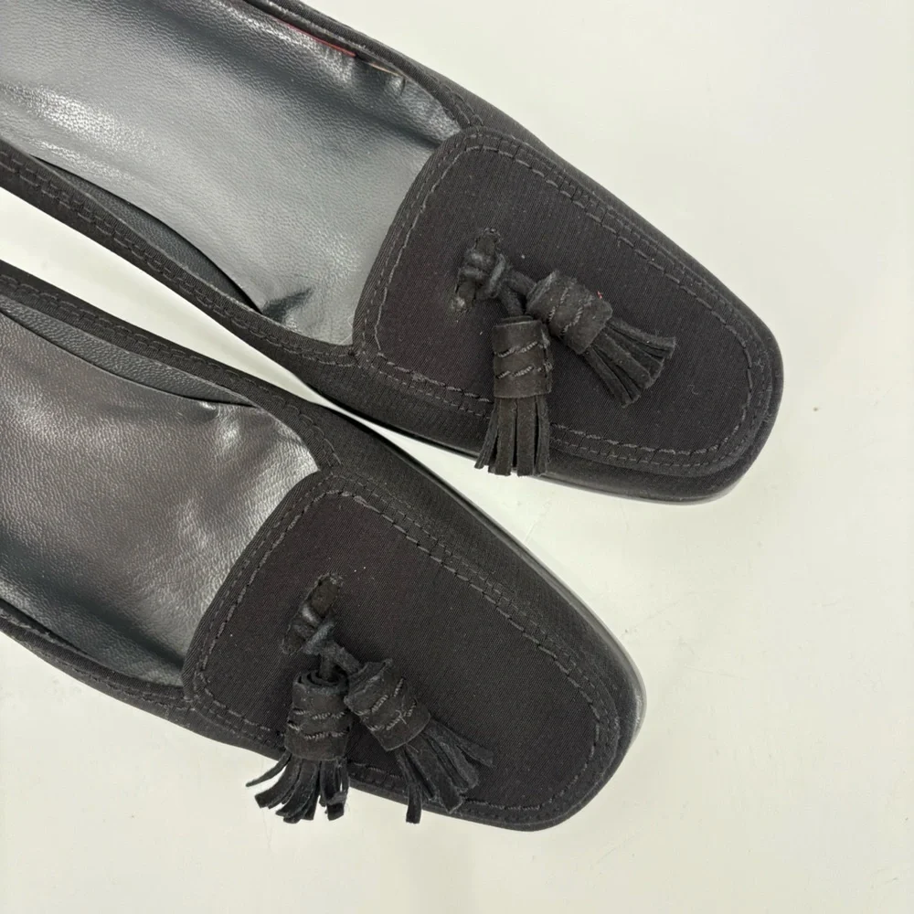 Stuart Weitzman Sude Leather Square‎ Toe Tassel Pumps Black 8N
